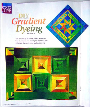 Quilters Newsletter article 'DIY: Gradient Dyeing' by Joy-Lily.