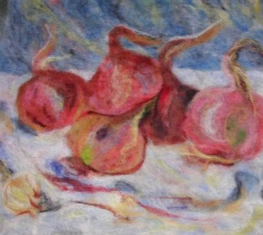 detail of Cezanne's 'Onions' done in felt