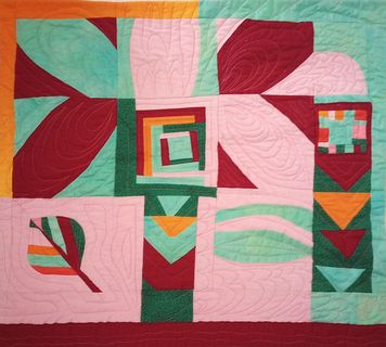 art quilt by Joy-Lily, 'Orchid'; pink & maroon curves
